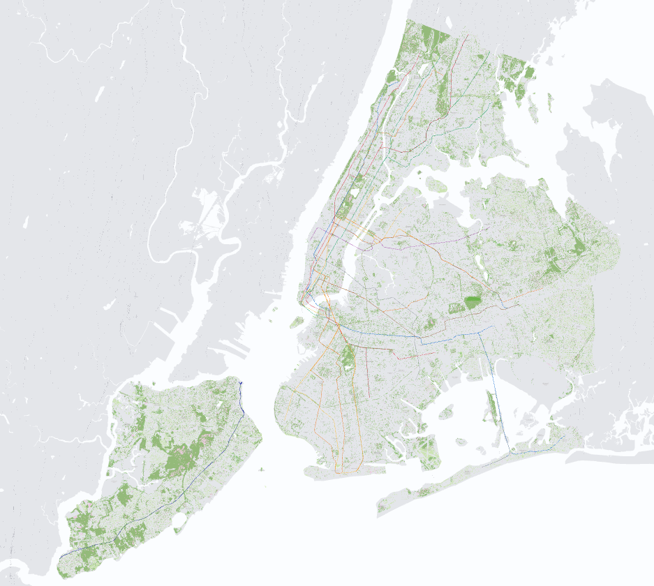 Map of land and water for New York City